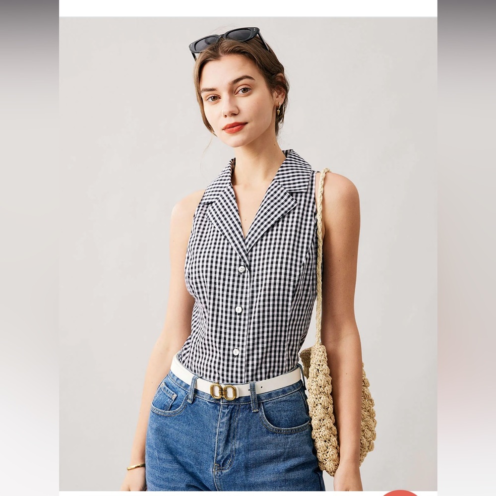 Rihoas The Collared Button Up Sleeveless Plaid Vest